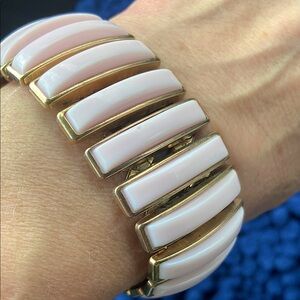 Vintage Arpeggio Lucite Expansion Bracelet: White & Gold Bangle, 1950s